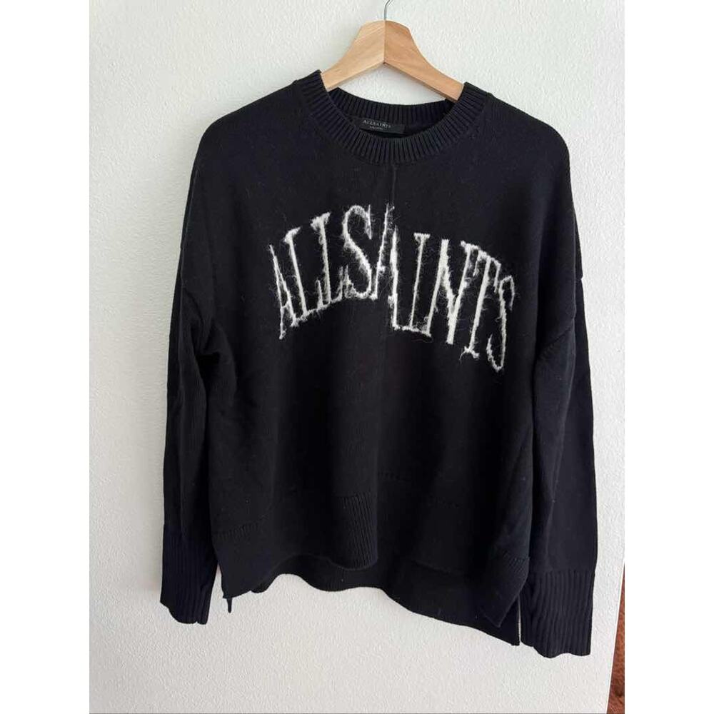 AllSaints Merino Wool Crewneck Sweater Womens M Black Pullover